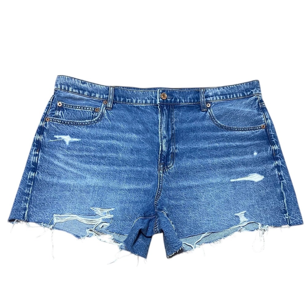 American Eagle 90s Boyfriend Short Distressed Denim Blue Cutoff Jeans Size 18‎